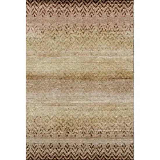 Beige And Brown Geometric Washable Area Rug With UV Protection Photo 4