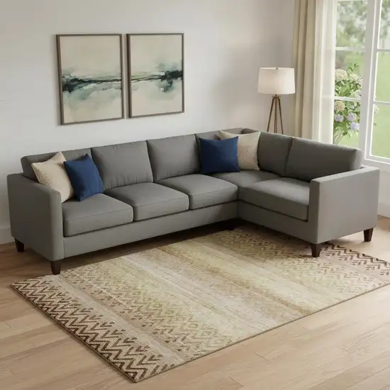 Beige And Brown Geometric Washable Area Rug With UV Protection Photo 2