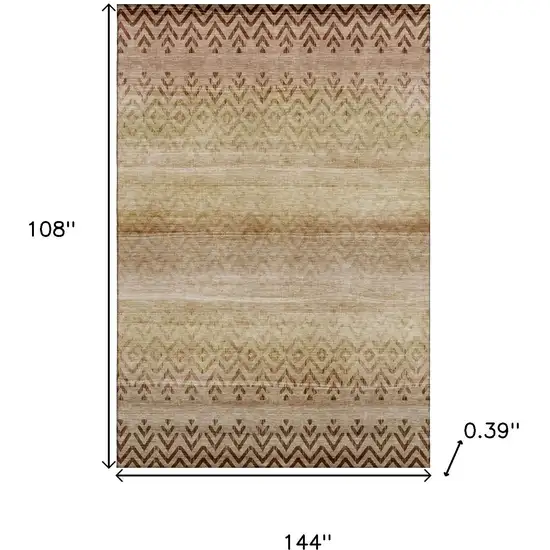 Beige And Brown Geometric Washable Area Rug With UV Protection Photo 9