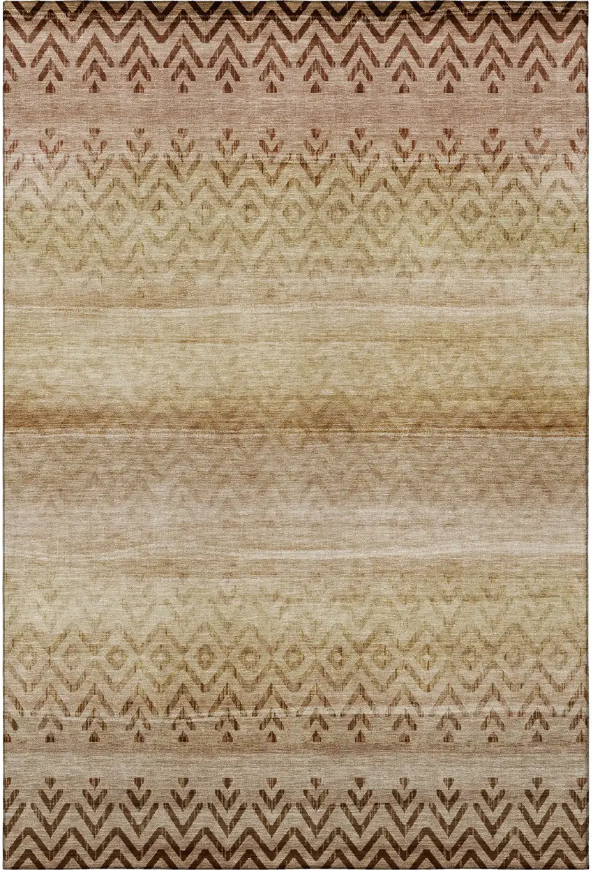 Beige And Brown Geometric Washable Area Rug With UV Protection Photo 4
