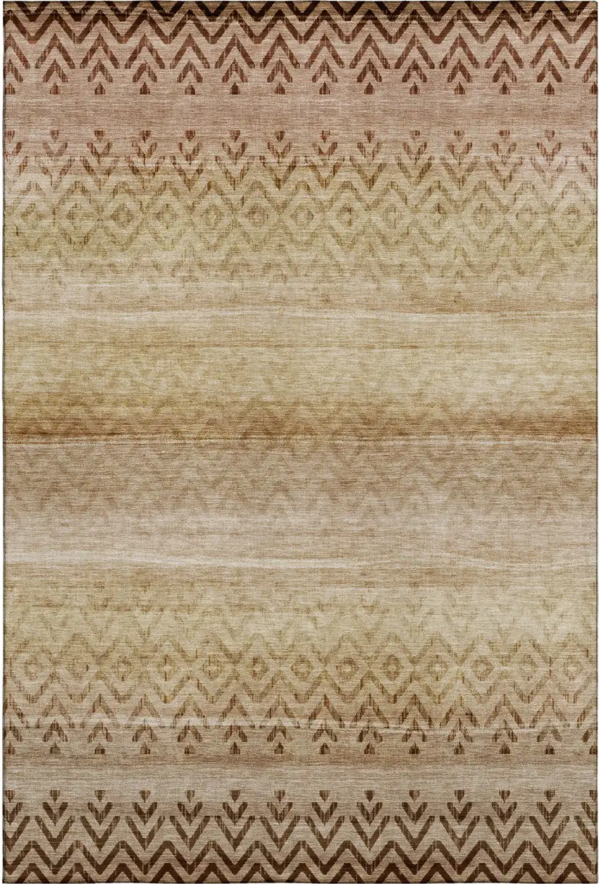 Beige And Brown Geometric Washable Area Rug With UV Protection Photo 1