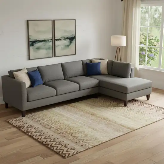 Beige And Brown Geometric Washable Area Rug With UV Protection Photo 2