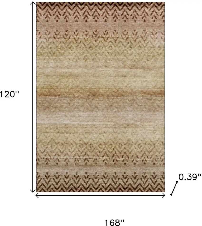 Beige And Brown Geometric Washable Area Rug With UV Protection Photo 9