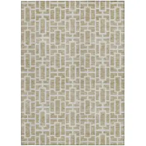 Photo of Beige And Brown Geometric Washable Indoor Outdoor Area Rug