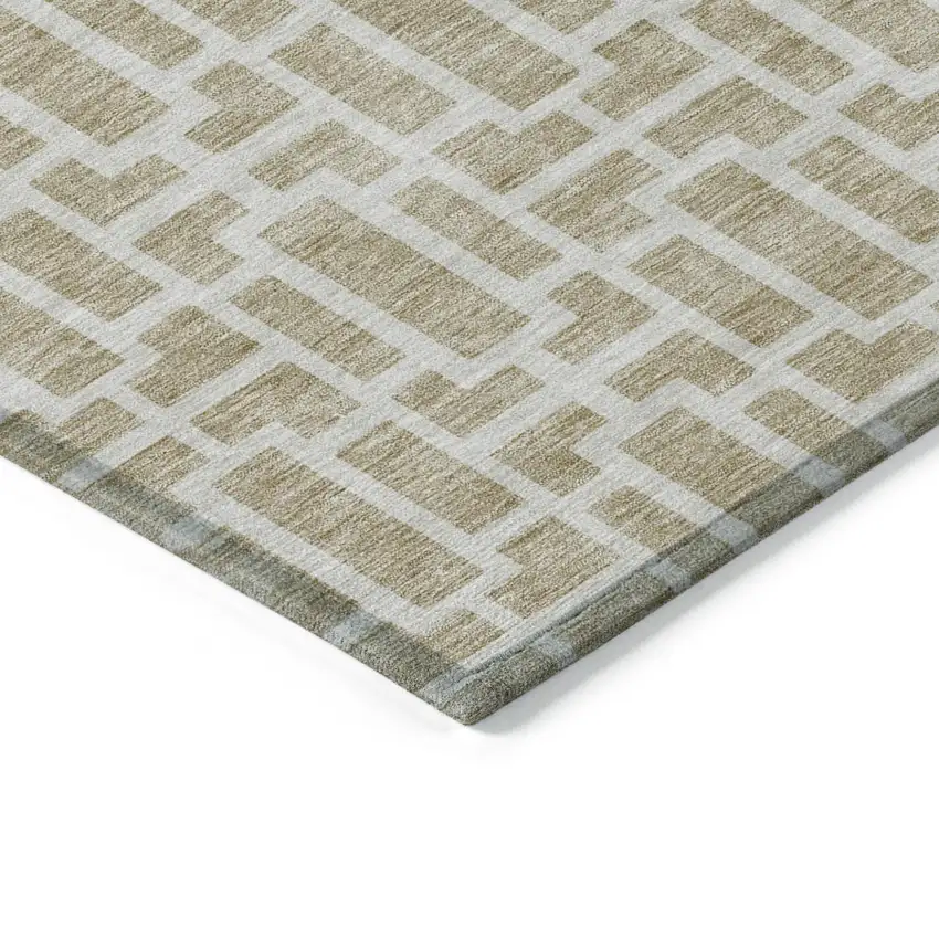 Beige And Brown Geometric Washable Indoor Outdoor Area Rug Photo 5