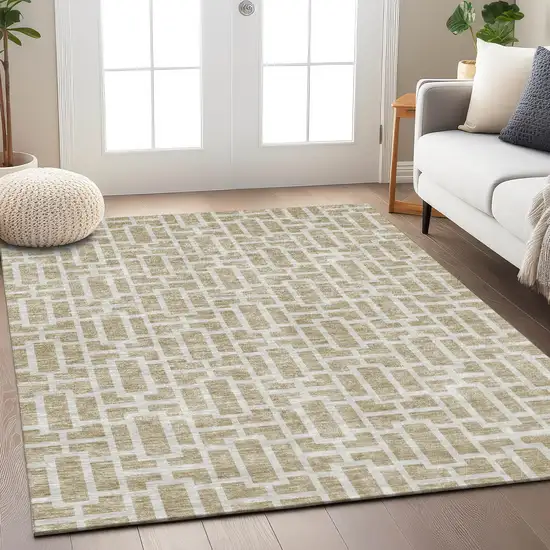 Beige And Brown Geometric Washable Indoor Outdoor Area Rug Photo 8