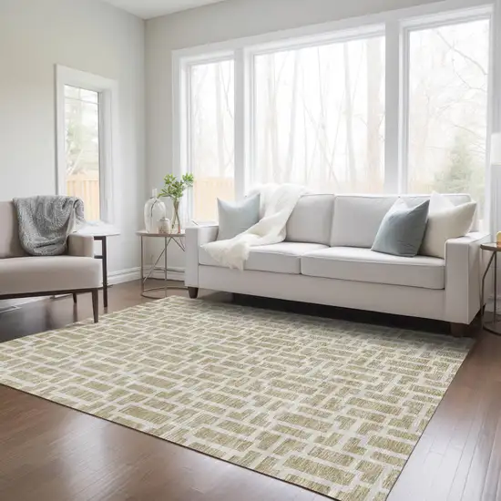 Beige And Brown Geometric Washable Indoor Outdoor Area Rug Photo 9