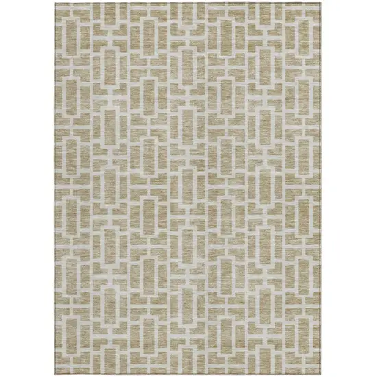 Beige And Brown Geometric Washable Indoor Outdoor Area Rug Photo 6