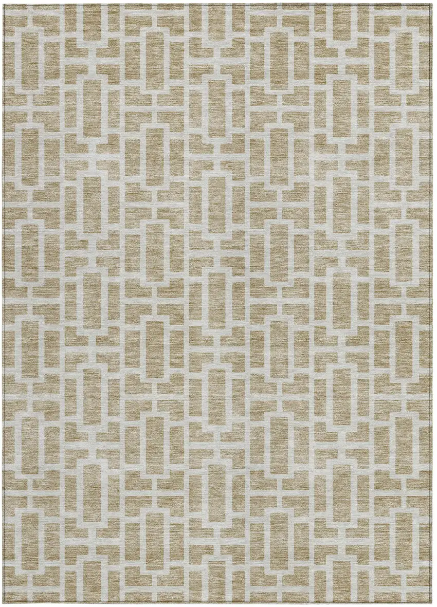 Beige And Brown Geometric Washable Indoor Outdoor Area Rug Photo 6