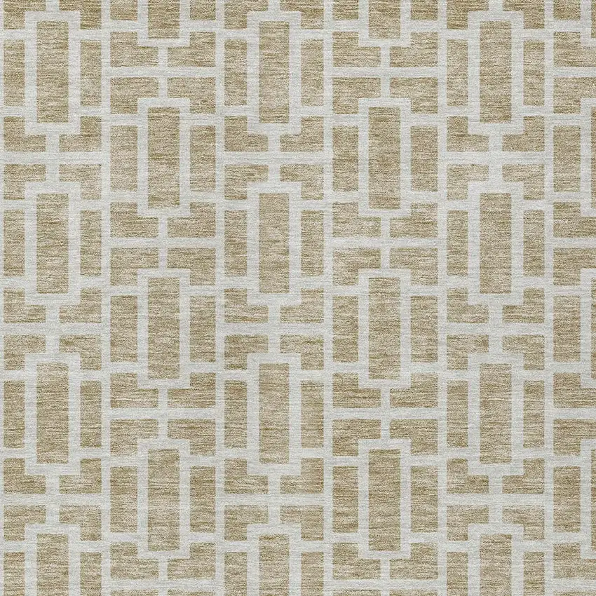 Beige And Brown Geometric Washable Indoor Outdoor Area Rug Photo 6