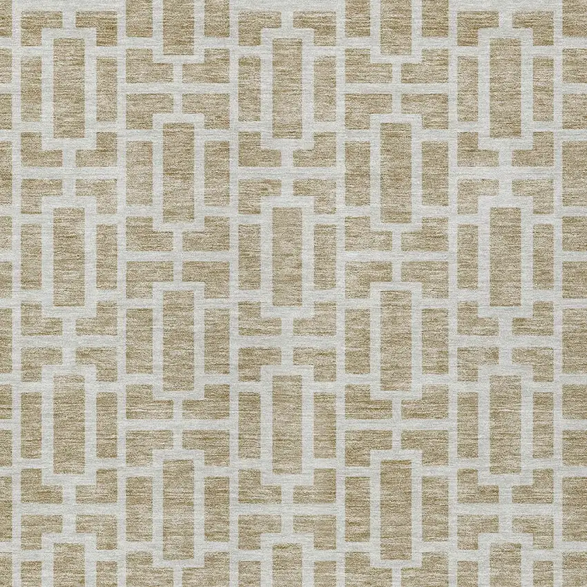 Beige And Brown Geometric Washable Indoor Outdoor Area Rug Photo 6
