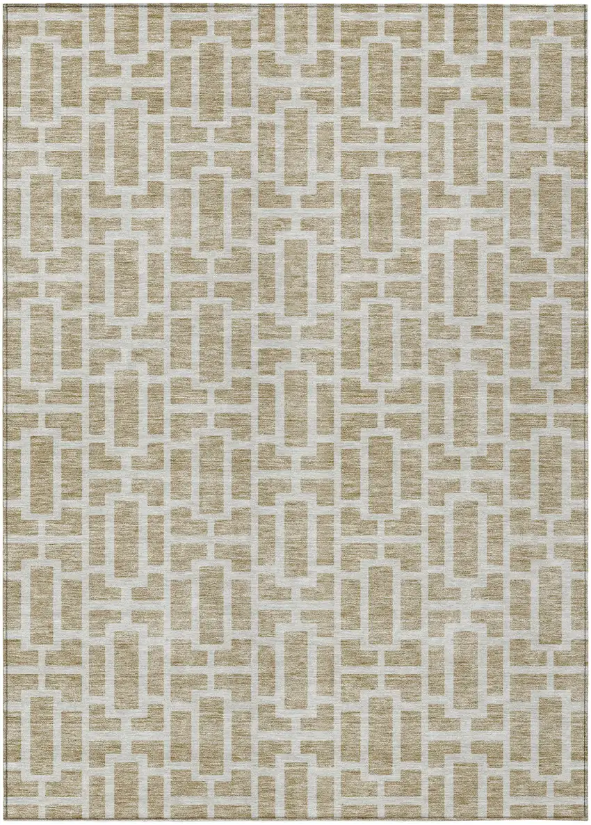 Beige And Brown Geometric Washable Indoor Outdoor Area Rug Photo 2