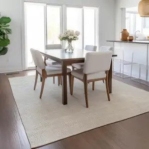 Photo of Beige And Brown Geometric Washable Indoor Outdoor Area Rug
