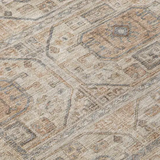 Beige And Brown Geometric Washable Indoor Outdoor Area Rug Photo 9
