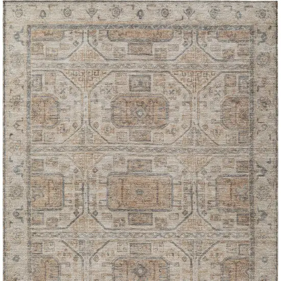 Beige And Brown Geometric Washable Indoor Outdoor Area Rug Photo 6