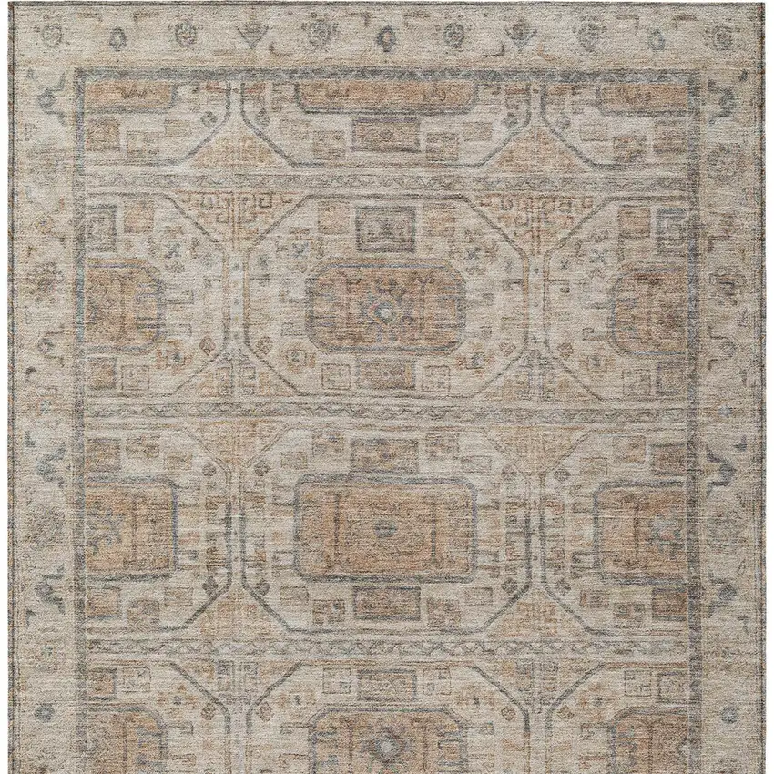 Beige And Brown Geometric Washable Indoor Outdoor Area Rug Photo 6