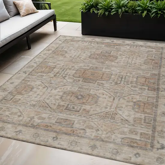 Beige And Brown Geometric Washable Indoor Outdoor Area Rug Photo 2