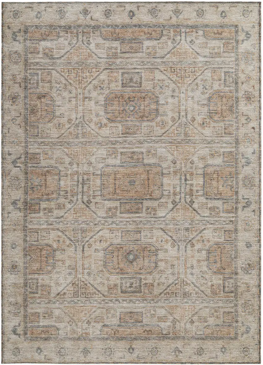 Beige And Brown Geometric Washable Indoor Outdoor Area Rug Photo 4