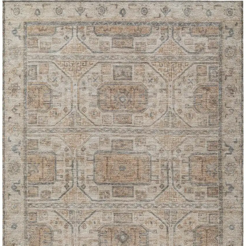 Beige And Brown Geometric Washable Indoor Outdoor Area Rug Photo 3