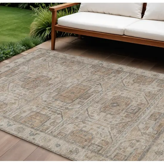Beige And Brown Geometric Washable Indoor Outdoor Area Rug Photo 2