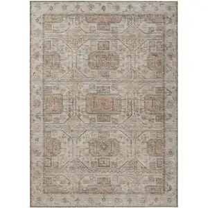Photo of Beige And Brown Geometric Washable Indoor Outdoor Area Rug