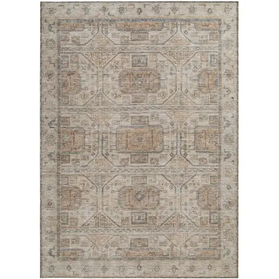 Beige And Brown Geometric Washable Indoor Outdoor Area Rug Photo 3