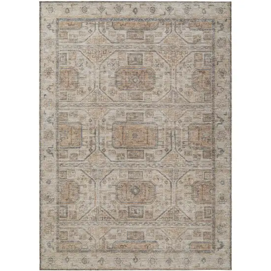 Beige And Brown Geometric Washable Indoor Outdoor Area Rug Photo 1