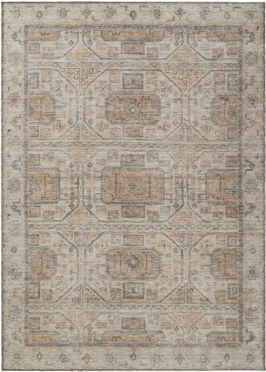 Beige And Brown Geometric Washable Indoor Outdoor Area Rug Photo 1
