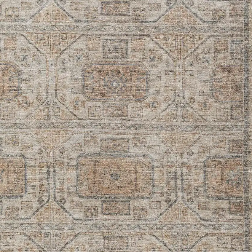 Beige And Brown Geometric Washable Indoor Outdoor Area Rug Photo 4