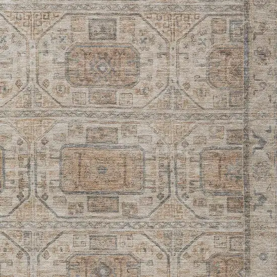 Beige And Brown Geometric Washable Indoor Outdoor Area Rug Photo 4