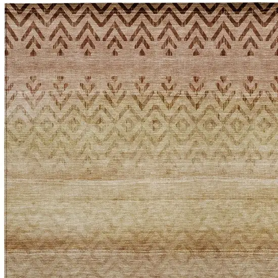 Beige And Brown Geometric Washable Indoor Outdoor Area Rug Photo 3