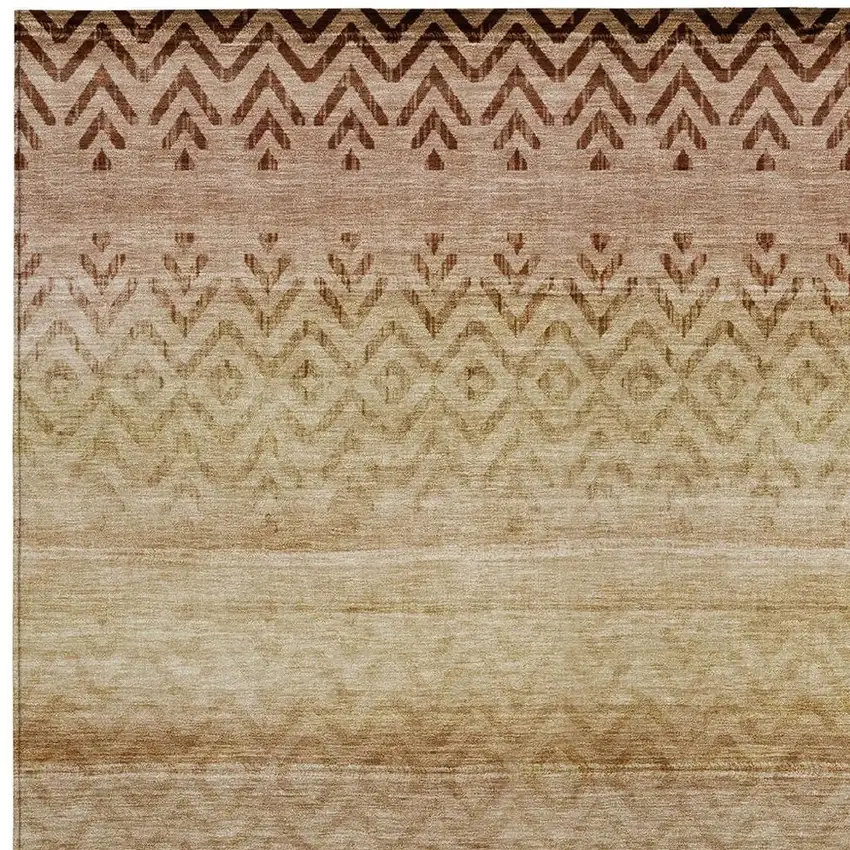 Beige And Brown Geometric Washable Indoor Outdoor Area Rug Photo 3