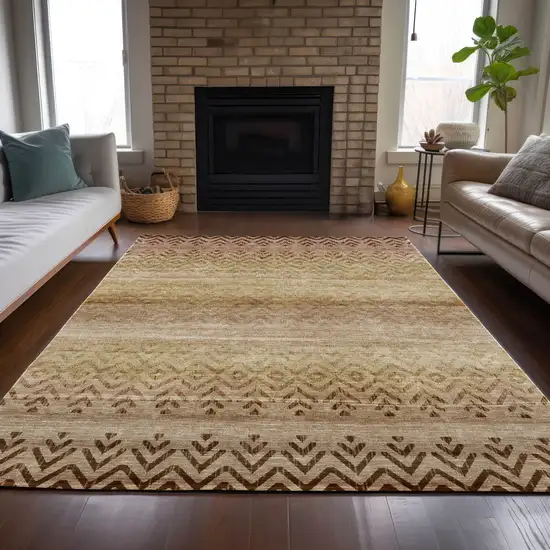 Beige And Brown Geometric Washable Indoor Outdoor Area Rug Photo 7