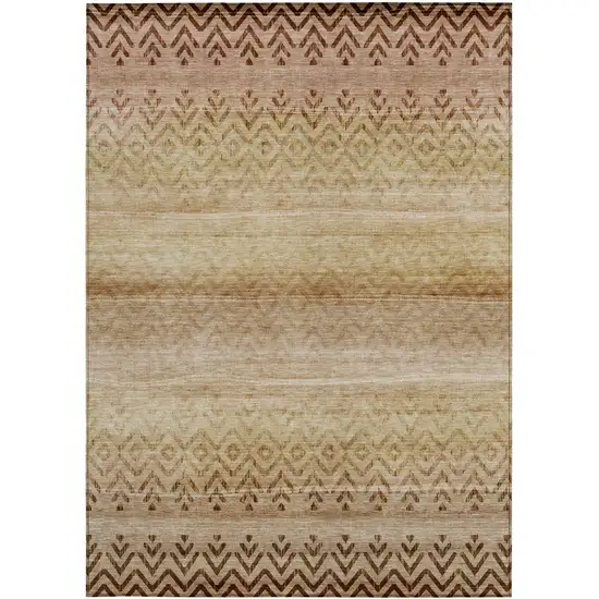 Beige And Brown Geometric Washable Indoor Outdoor Area Rug Photo 1