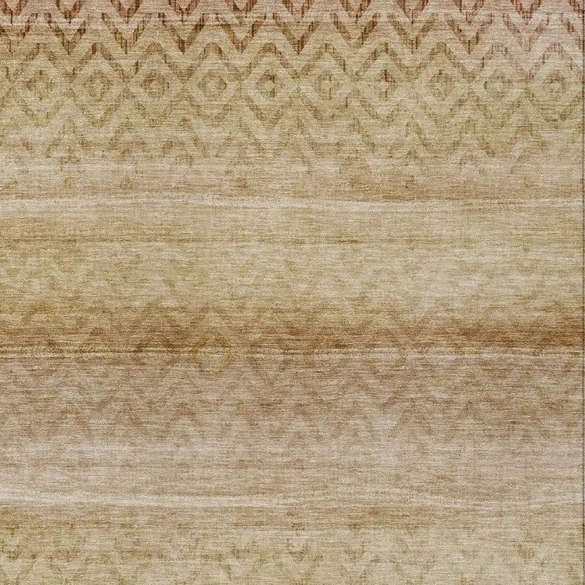 Beige And Brown Geometric Washable Indoor Outdoor Area Rug Photo 7
