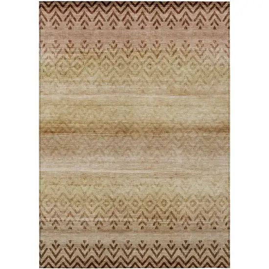 Beige And Brown Geometric Washable Indoor Outdoor Area Rug Photo 9