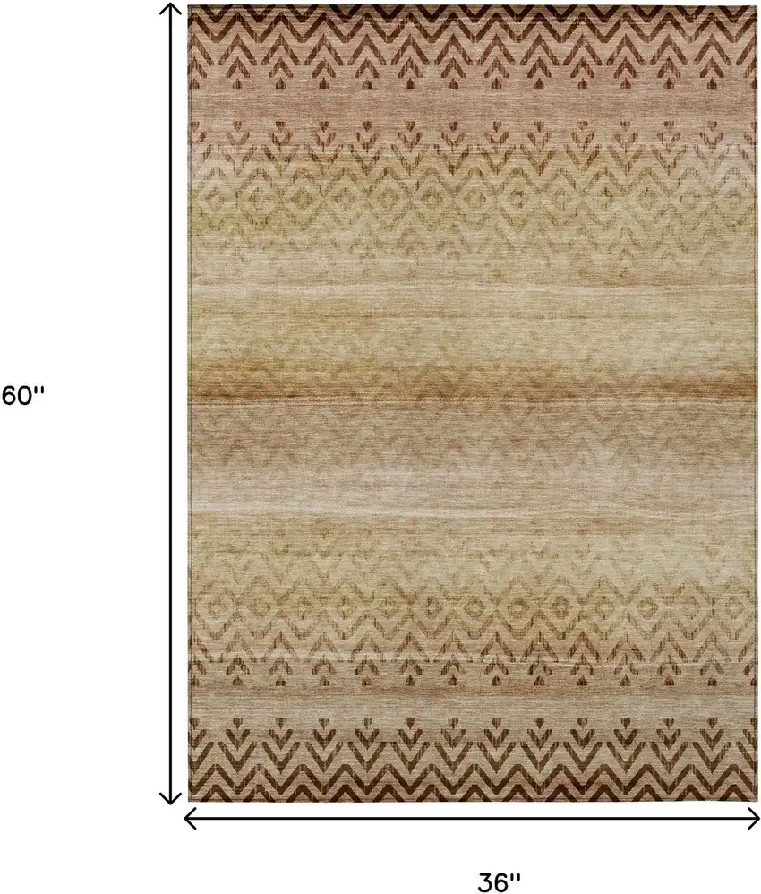 Beige And Brown Geometric Washable Indoor Outdoor Area Rug Photo 9