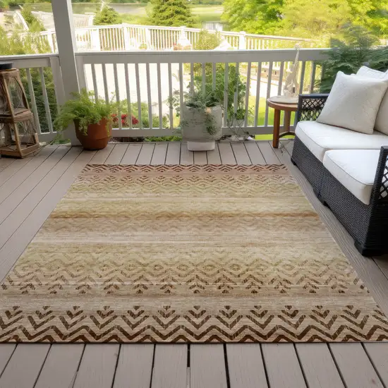 Beige And Brown Geometric Washable Indoor Outdoor Area Rug Photo 8