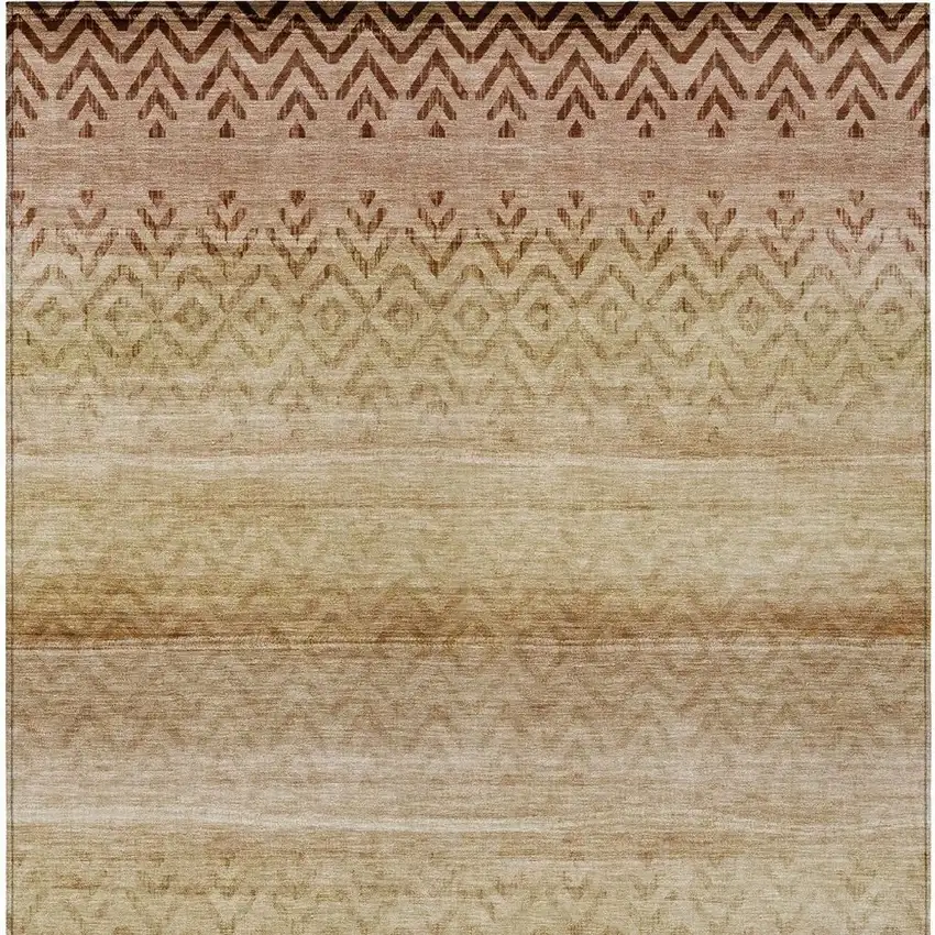 Beige And Brown Geometric Washable Indoor Outdoor Area Rug Photo 7
