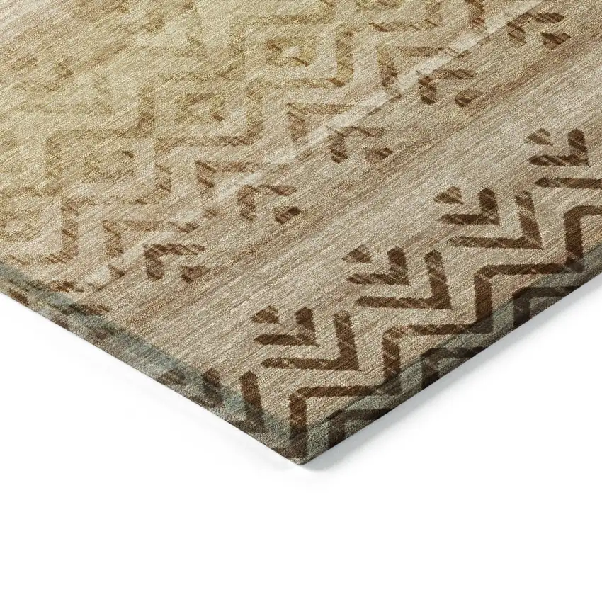 Beige And Brown Geometric Washable Indoor Outdoor Area Rug Photo 6