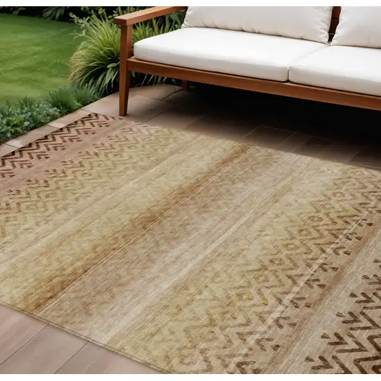 Beige And Brown Geometric Washable Indoor Outdoor Area Rug Photo 2