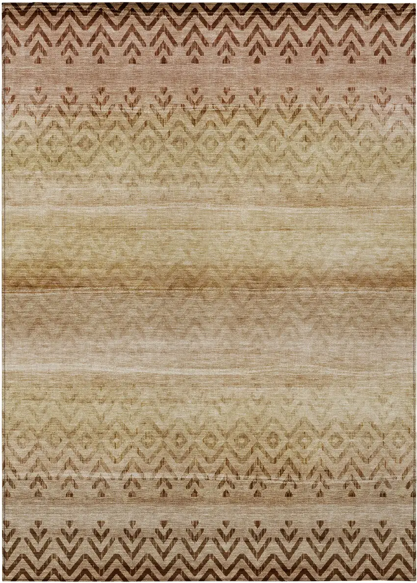 Beige And Brown Geometric Washable Indoor Outdoor Area Rug Photo 9