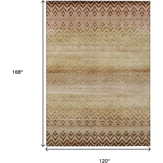 Beige And Brown Geometric Washable Indoor Outdoor Area Rug Photo 8