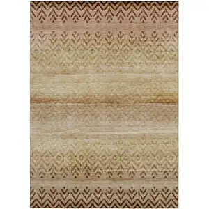 Photo of Beige And Brown Geometric Washable Indoor Outdoor Area Rug