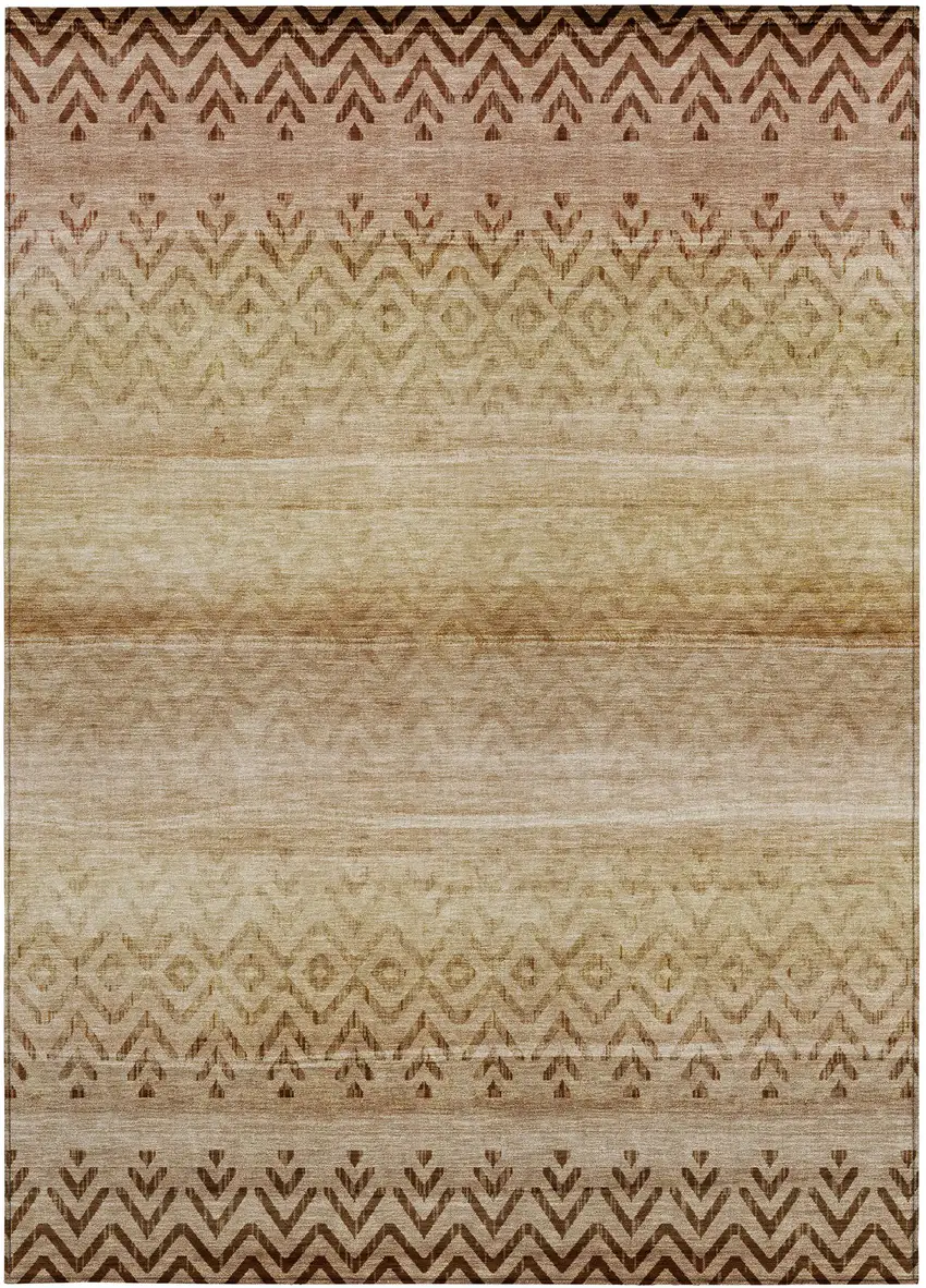 Beige And Brown Geometric Washable Indoor Outdoor Area Rug Photo 3