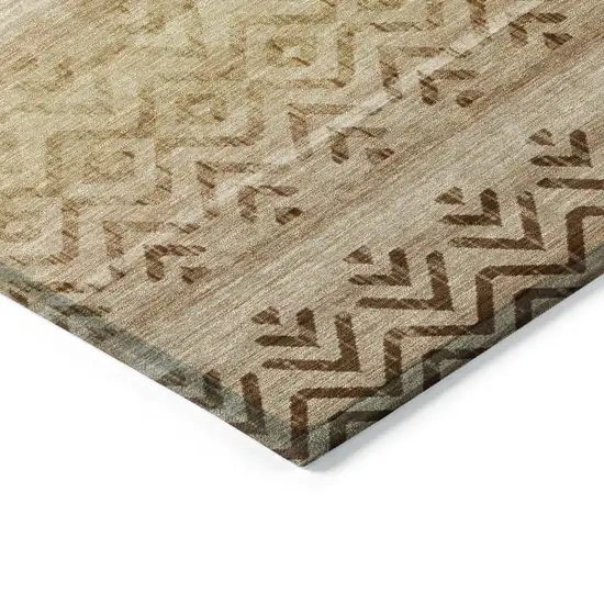 Beige And Brown Geometric Washable Indoor Outdoor Area Rug Photo 6