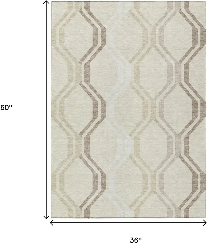 Beige And Brown Geometric Washable Indoor Outdoor Area Rug Photo 3
