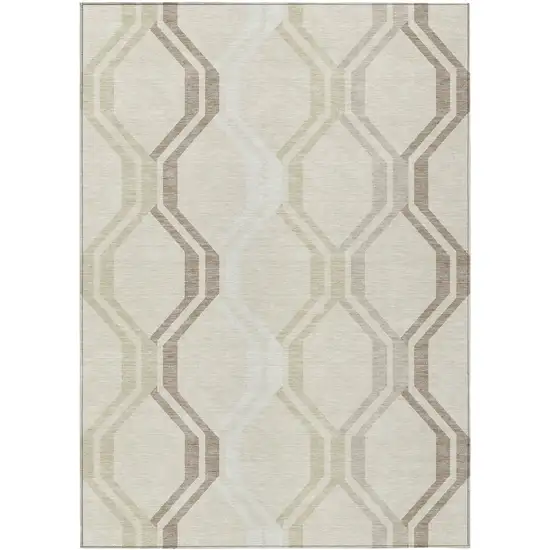 Beige And Brown Geometric Washable Indoor Outdoor Area Rug Photo 2