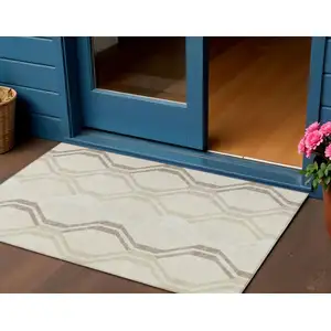 Photo of Beige And Brown Geometric Washable Indoor Outdoor Area Rug
