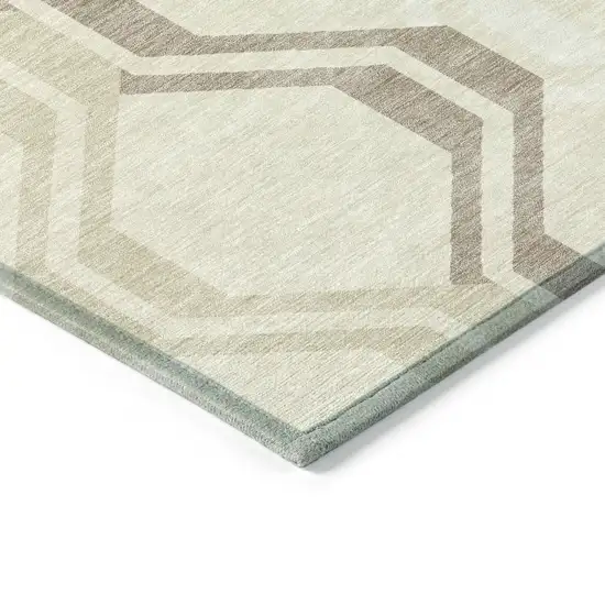 Beige And Brown Geometric Washable Indoor Outdoor Area Rug Photo 5